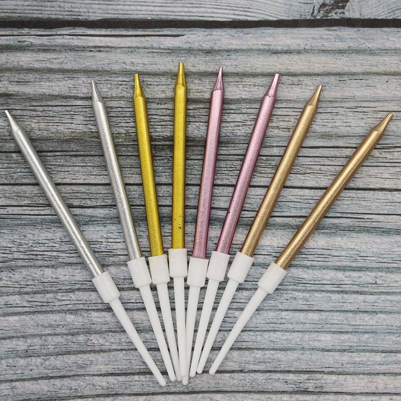 New Gold-plated Colored Box Pencil 8-pack Cake Candles, Electroplated Flat Rod Gold and Silver Party Candles