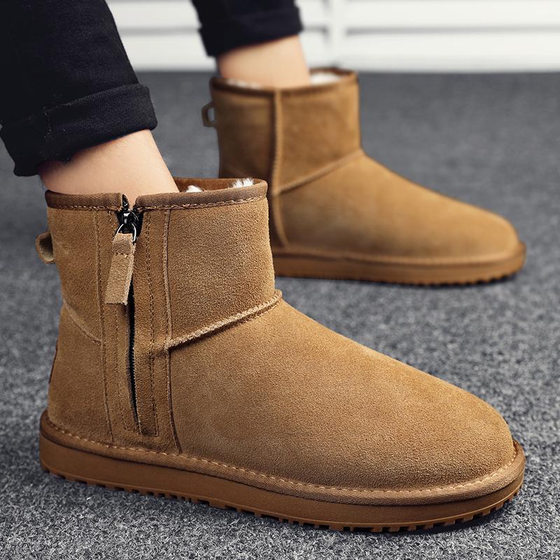 Pánské Nové Klasické Pánské Kotníkové Zimní Sněhule z Pravé Semišové Kůže s Vlněnou Podšívkou z Kožešiny Plyšová Izolace Protiskluzové Odolné Boty