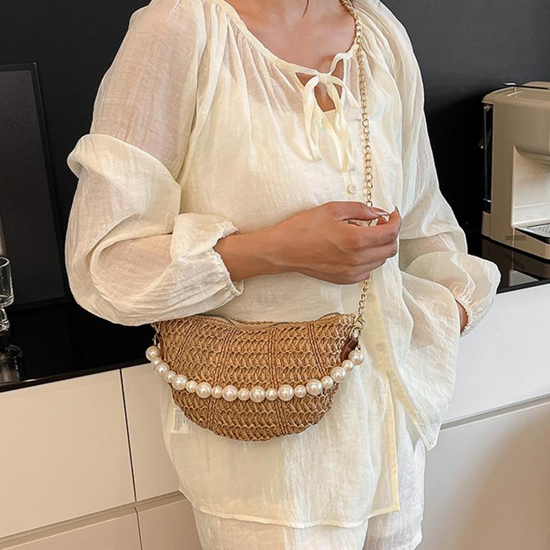 Spring New Casual Straw Woven Beading Shoulder Bags High Quality Personality Fashion Portable Crossbody Bags for Women