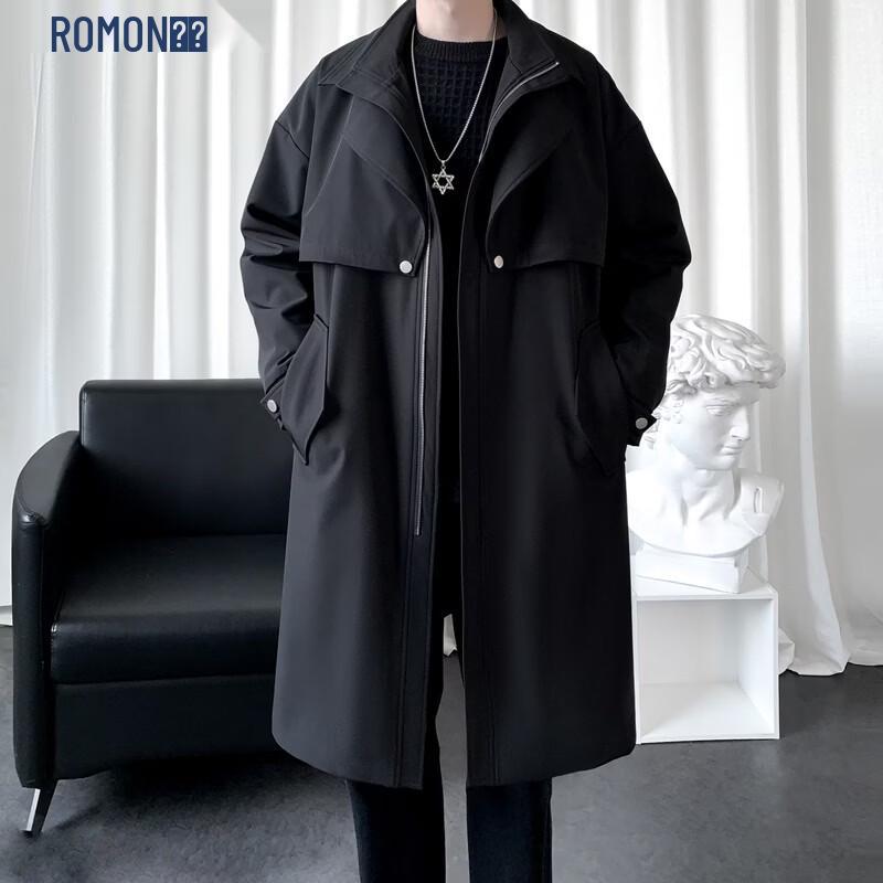 ROMON Men's Mid-Length Double-Collar Trench Coat