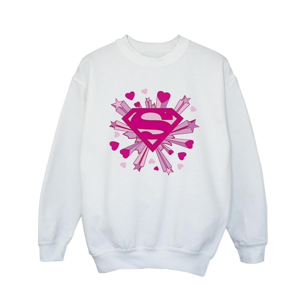 DC Comics Girls Superman Pink Hearts And Stars Logo Sweatshirt