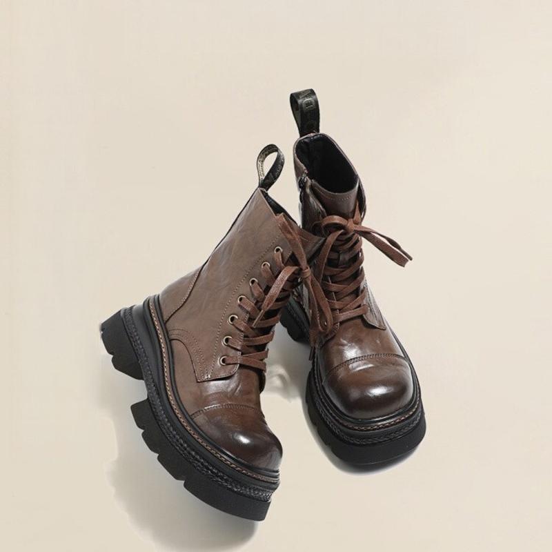 Winter Women's Boots Warm Plush Comfortable Platform Outdoor Snow Boots Lace Up Waterproof Brown Short Boots