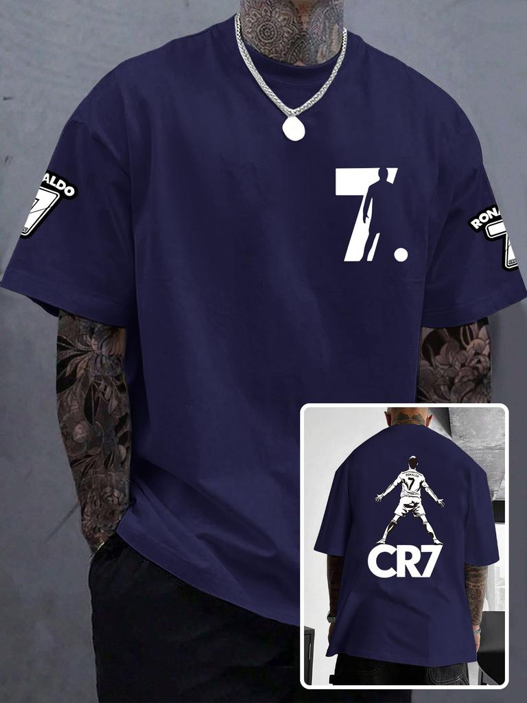 Tricou de vară pentru bărbați, versiune largă, cu imprimeu fotbalistic CR7, casual, cu gât rotund, tricou casual sport pentru bărbați și femei
