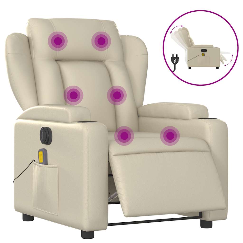 Electric Massage Chair Cream Faux Leather