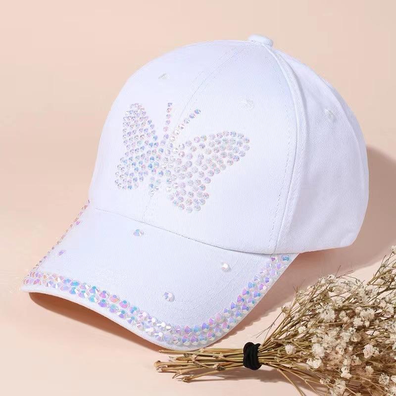 Latest twill diamond butterfly hat sun visor cap cap