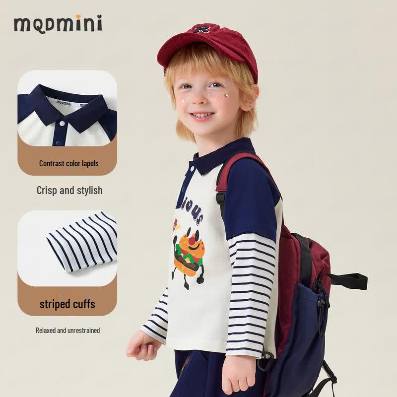 MQDMINI Boys' Digital Print Long-Sleeve Polo Shirt