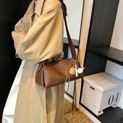 Sac à bandoulière PU monochrome avec fermeture éclair pour femmes sacs à bandoulière polyvalents mode féminine