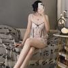 Ice silk pajamas female sexy suspenders summer lace hollow backless printing pure desire wind loungewear set with chest pad