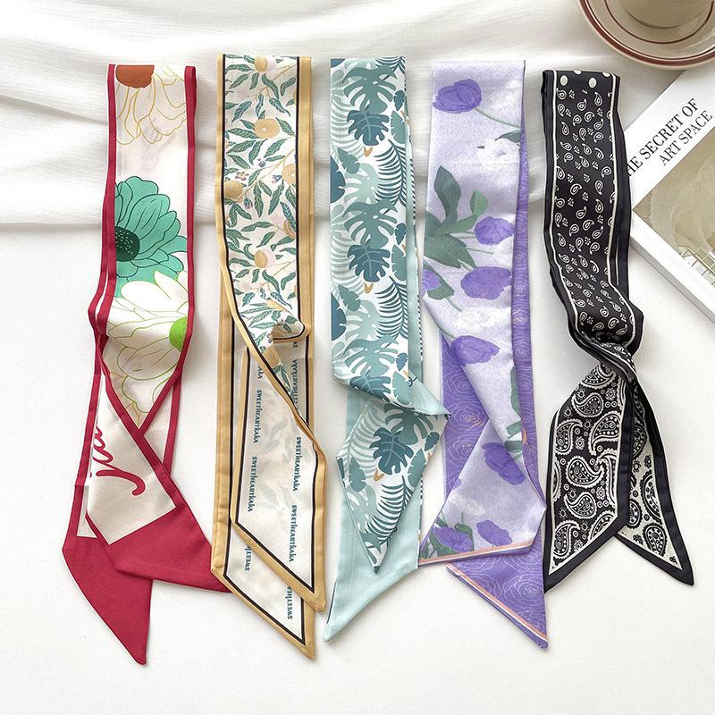 New Luxury Brand Model Small Silk Scarf Women Hair Band Bag Handbag Handle Ribbon Scarf Band Neck Scarves Neckerchief