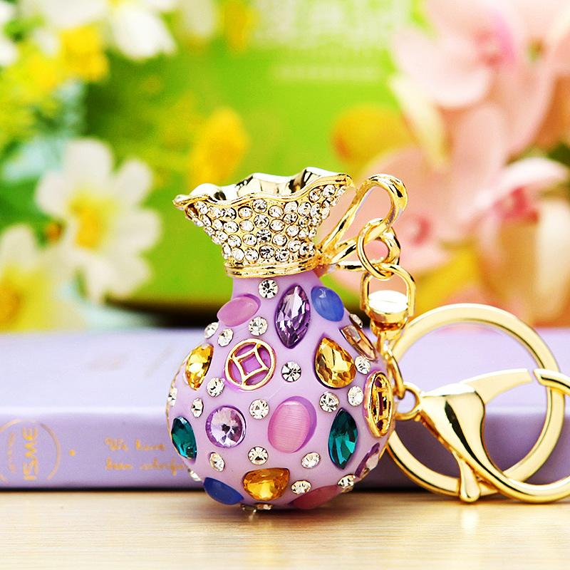 Guochao diamond-set lucky bag car keychain women's bag pendant metal key chain ring business gift