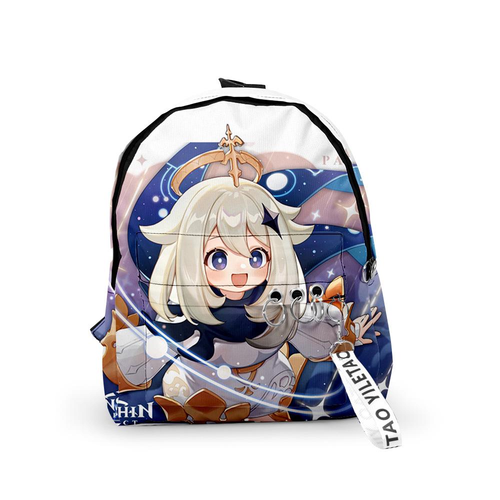 Classic Genshin Impact Paimon Backpacks Boys/Girls Pupil School Bags 3D Print Keychains Oxford Waterproof Cute Small Backpacks