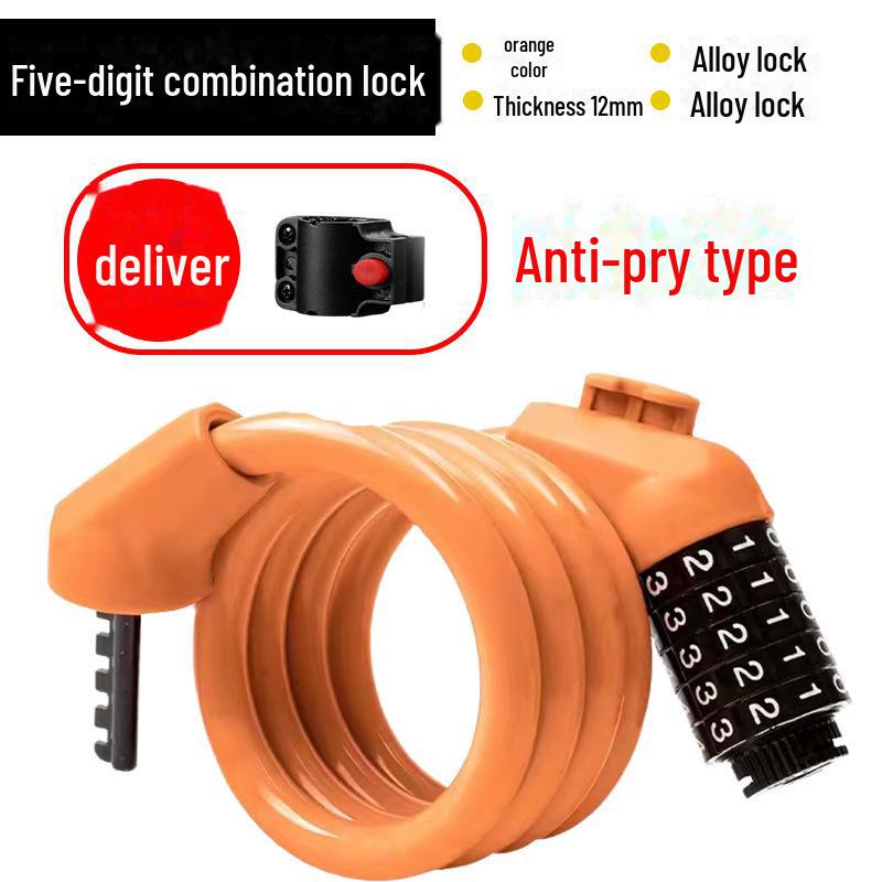 Universal Bike Lock: Anti-Theft Password Lock for Mountain Bikes & E-Bikes, Leather Ring, Portable Thick Cable Lock, Durable & Secure.
