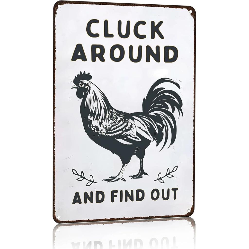1pc Funny Chicken Gifts Chicken Cluck Around and Find Out Tin Sign for Home Farm Chicken Coop Farmhouse Kitchen Garden Decor