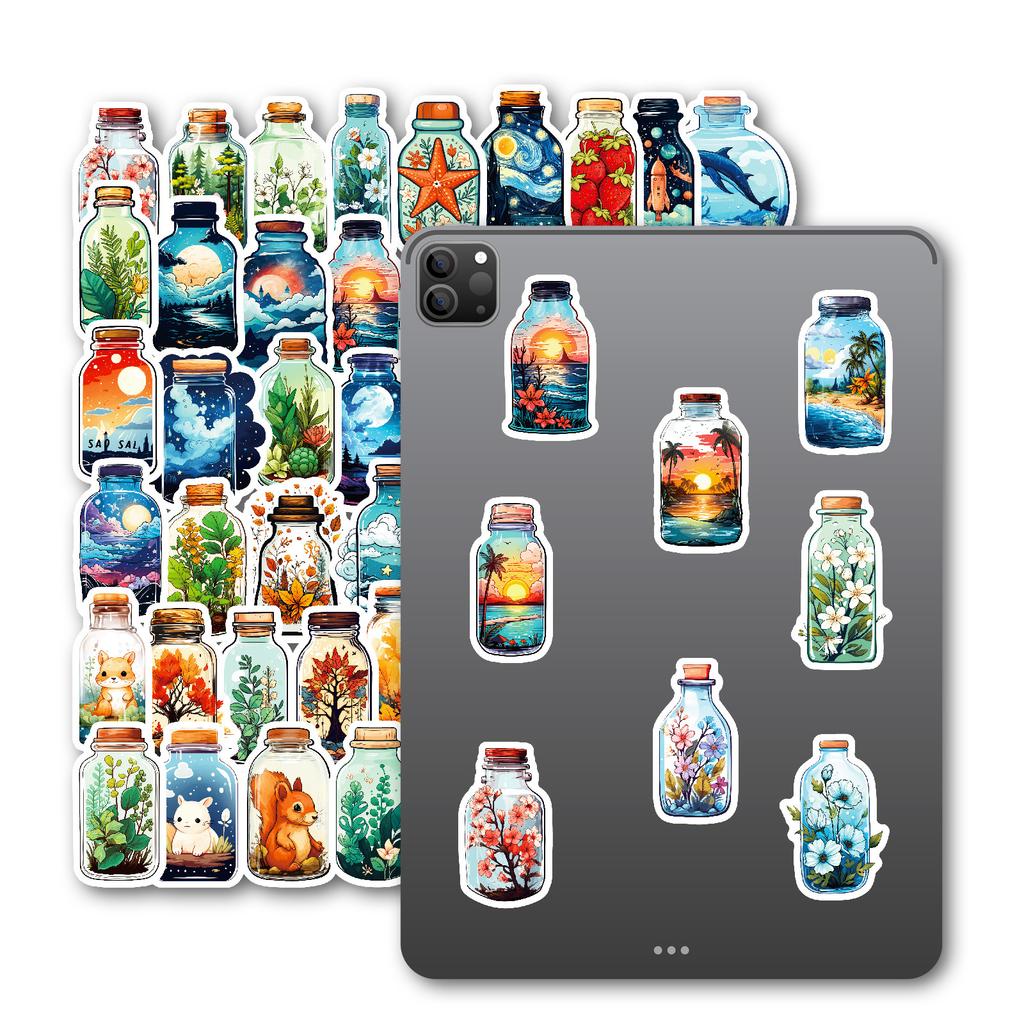 50PCS Calm Bottle Healing Stickers, Graffiti Journal & Luggage Decorative Stickers