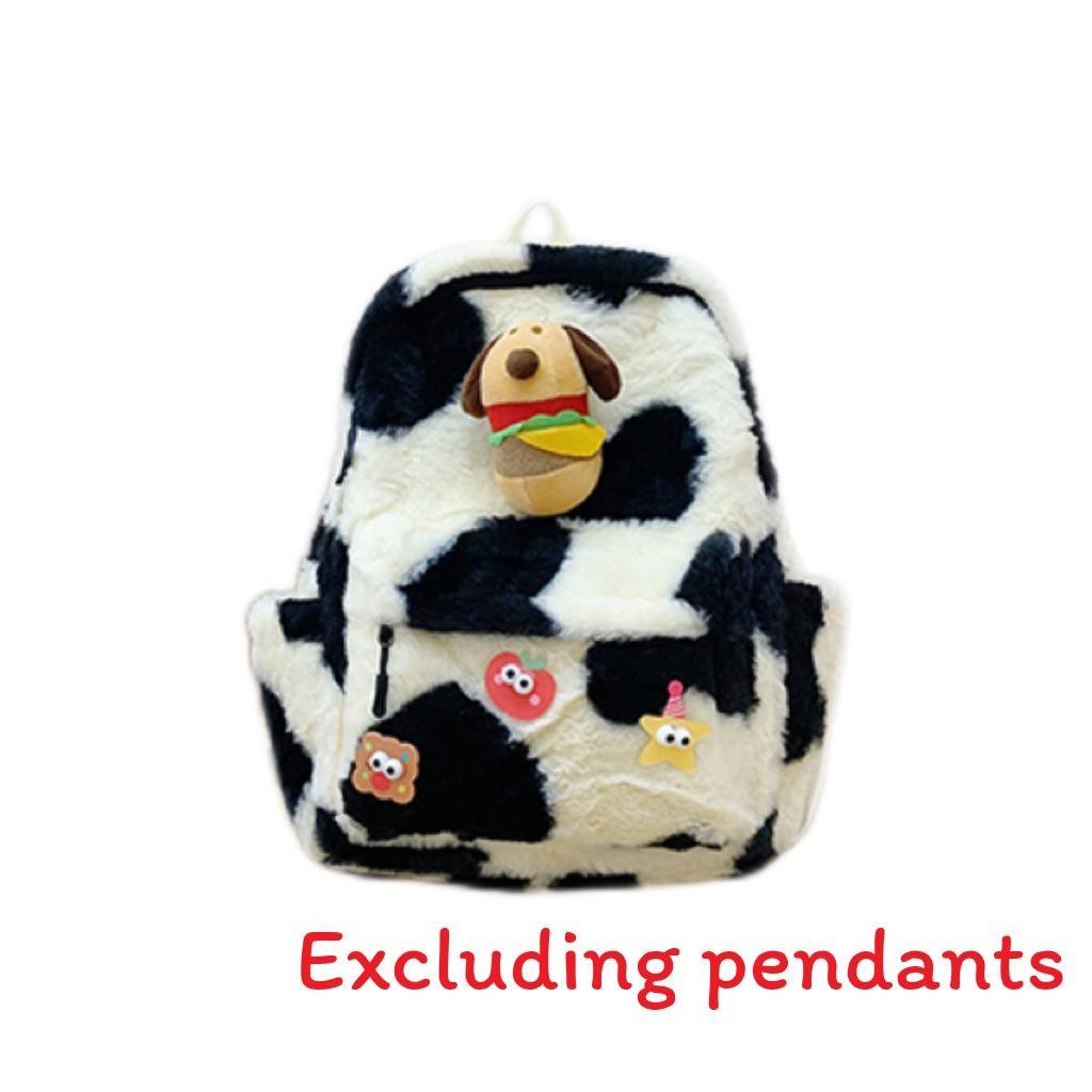 Apple Dog Burger Star Decoration Black And White Large Capacity Plush Backpack