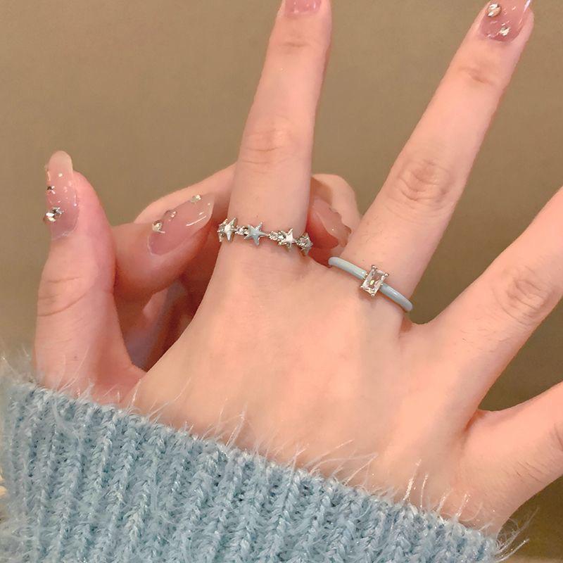 Zirkonblauer Drip-Glasur Sternring: Damen Offener Zeigefinger Set