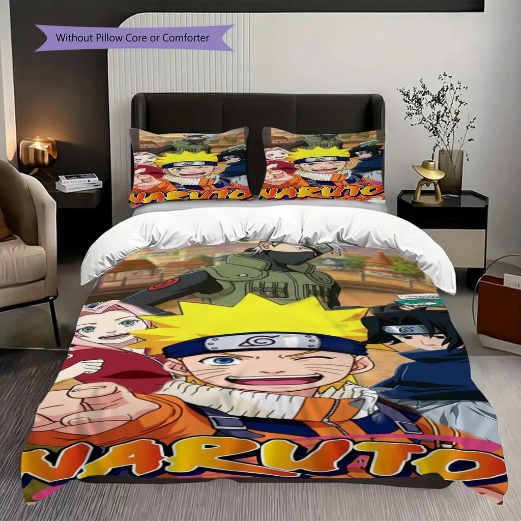 3pc Naruto-themed Printed Bedding Set( Without Core), Soft and Skin-friendly, Suitable for Bedroom or Guest Room