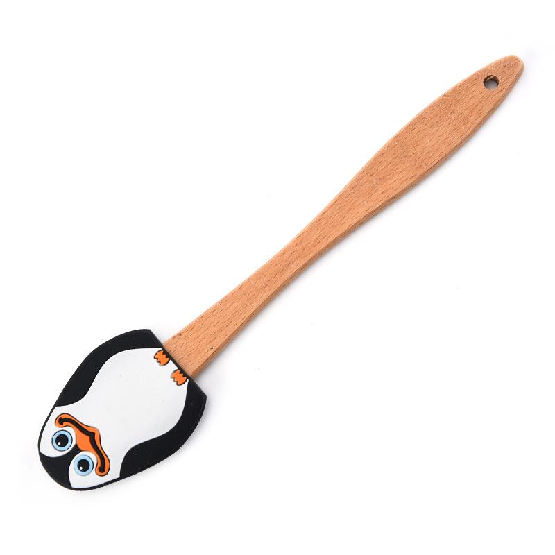 Creative Penguin Silicone Smooth Spatula Wooden Handle Cream Spatula Cake Decoration Cream Cake Spatula Baking Tool Accessories