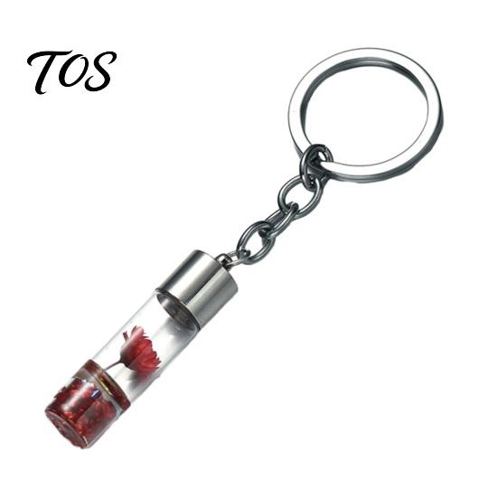Wishing Bottle Pendant Dried Flower Glass Keychain, Mini with Keychain Keyring, Nature Inspired Charm for Backpacks Bags Purses Aesthetic