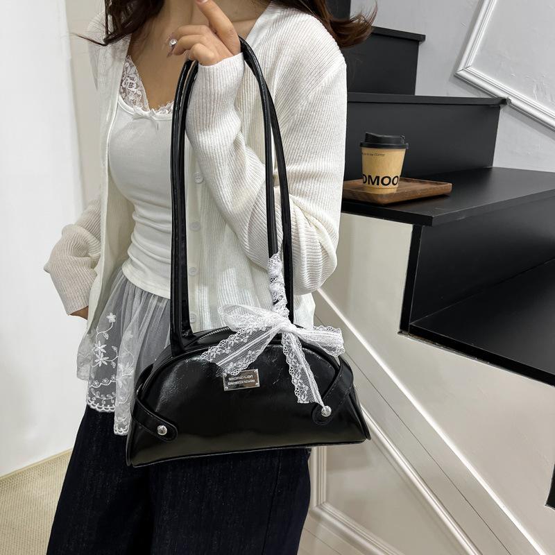 Korean Shoulder Bag Sweet Lace Bow Underarm Bag Ladies Simple Solid Color Pu Leather Handbag For Women Gifts