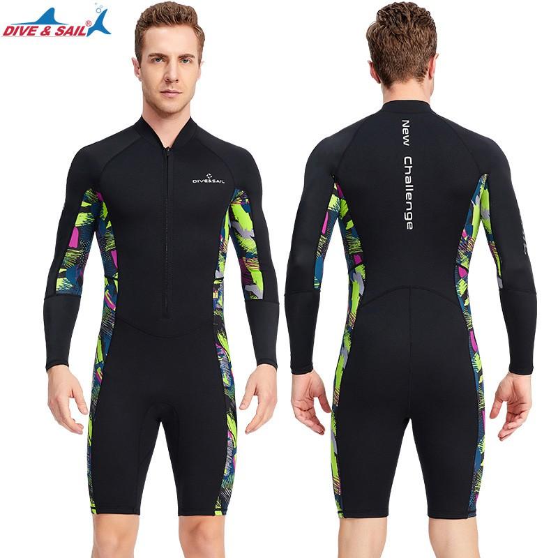 1.5MM One-piece Long-sleeved Wetsuit Men's Shorts Warm Outdoor Sunscreen Snorkeling Surfing Swimsuit