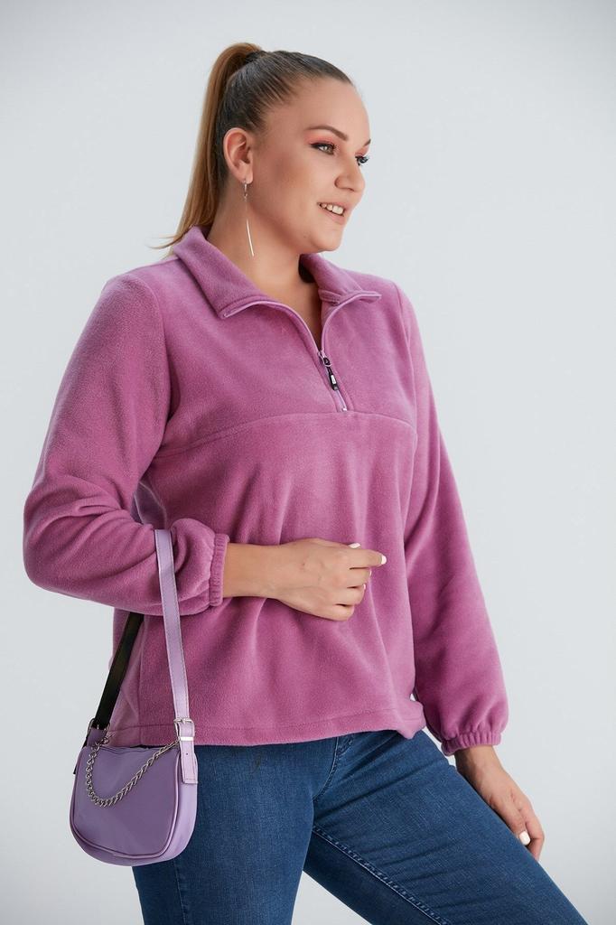 Damenstil Große Größe Sweatshirt Übergröße Fliederfarbenes Fleece-Sweatshirt mit elastischen Ärmeln
