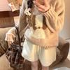 Lamb Wool Shorts Apricot Casual Pants Women's Winter Retro Thermal Plush Wide-leg Pants Gray Plush Pants