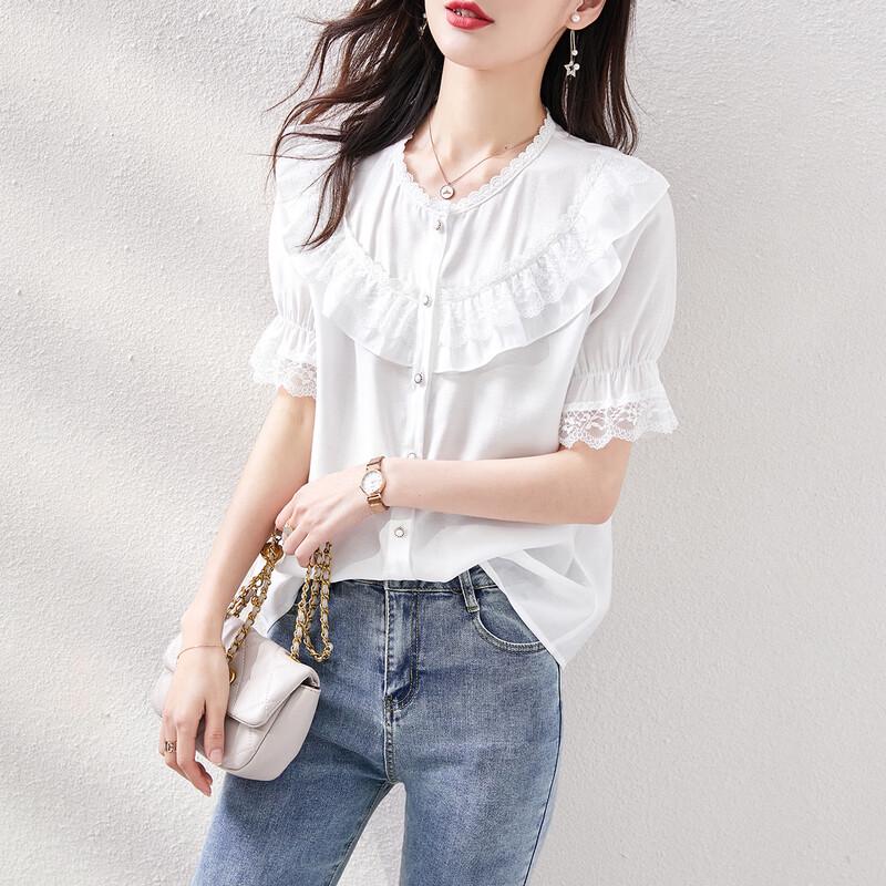 Srcr Women s Hollow Lace Short Sleeve T-Shirt M