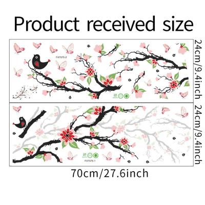 Multicolor Wall Sticker Self-adhesive PVC Bird On Tree Branch Stickers Ornament Chinese Style Flower Blossom Decals