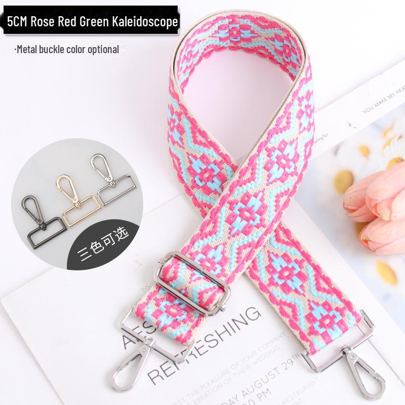 5CM Adjustable Multi-Color Women's Bag Strap - Kaleidoscope Pattern, Wide, Cross-Body