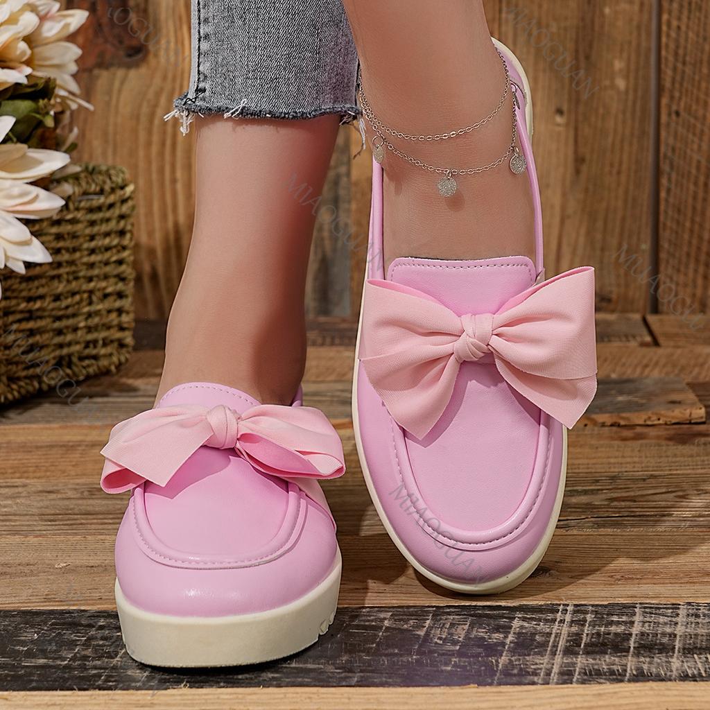 Women's Butterfly Knot Thick Bottom Loafers Soft Leather Spring Autumn Flats Shoes for Women Casual Slip on Solid Single Shoes