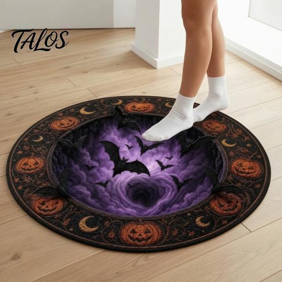 Scary Home Decor Rug Halloween 3D Visual Rug, Creepy Depth Round Area Floor Washable Non-slip Mat for Living Room Bedroom Non Slip Door