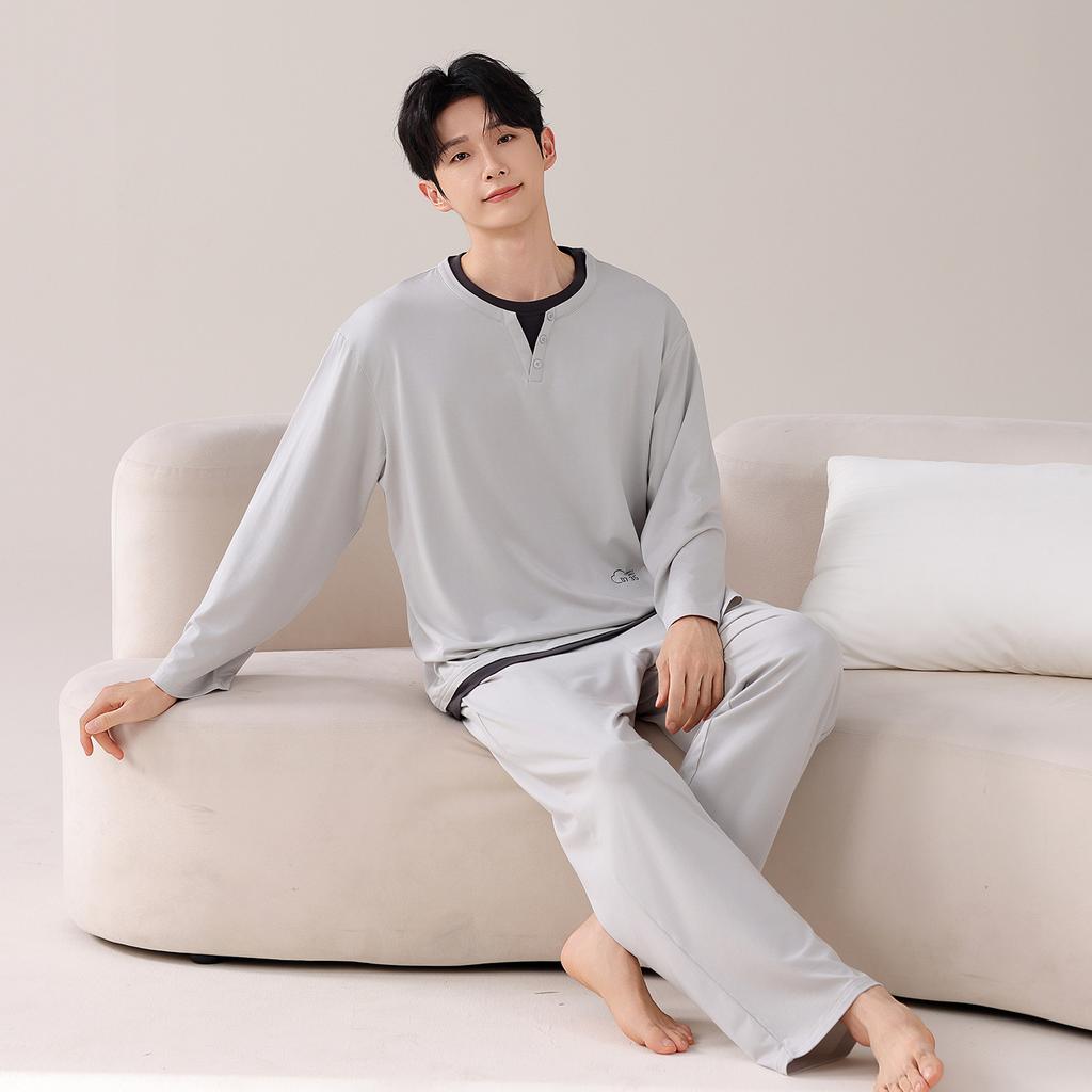 Pajamas Men'S Spring And Autumn Modal Cotton Long Sleeve Casual Large Size Striped Loungewear Set