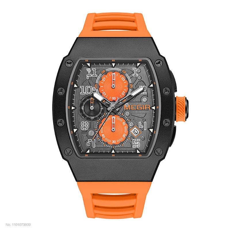 MEGIR 316 Stainless Steel Quartz Watch for Men Fashion Waterproof Luminous Chronograph Wristwatch with Auto Date Silicone Strap