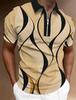 Men's Zipper Polo, Collar Polo Shirt, Golf Shirt, Graphic Print, Geometry, Linear Opening, Short Sleeve, Zipper Clothing Top