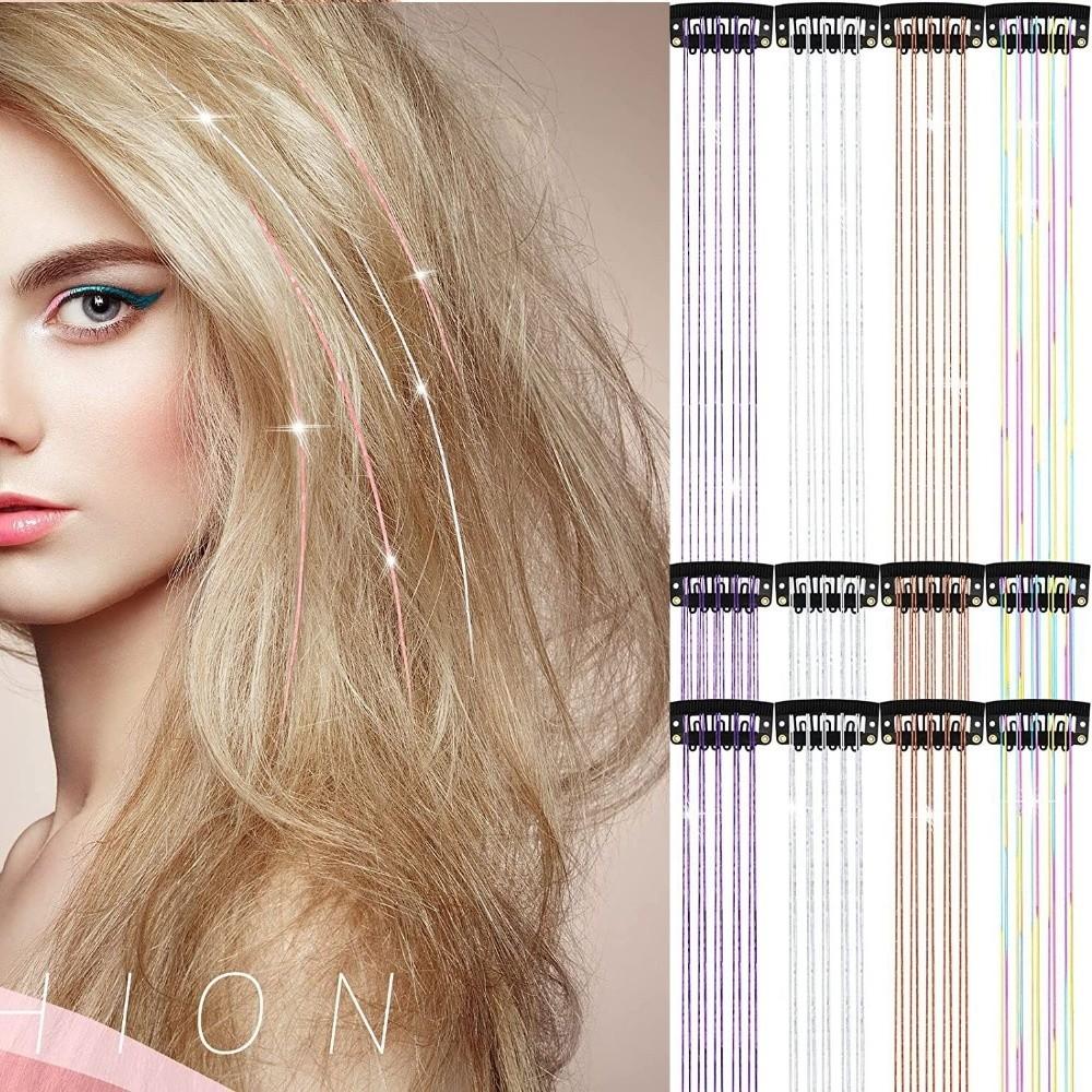Fashion Highlights Clip Clip in Hair Extensions Colored Shiny Hair Tinsel Long Straight Synthetic Hair Accessories Girls