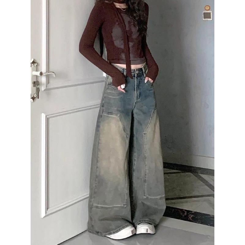 Retro High-Waist Wide-Leg Jeans - Slimming Floor-Length Straight Leg Pants for Petite Frames