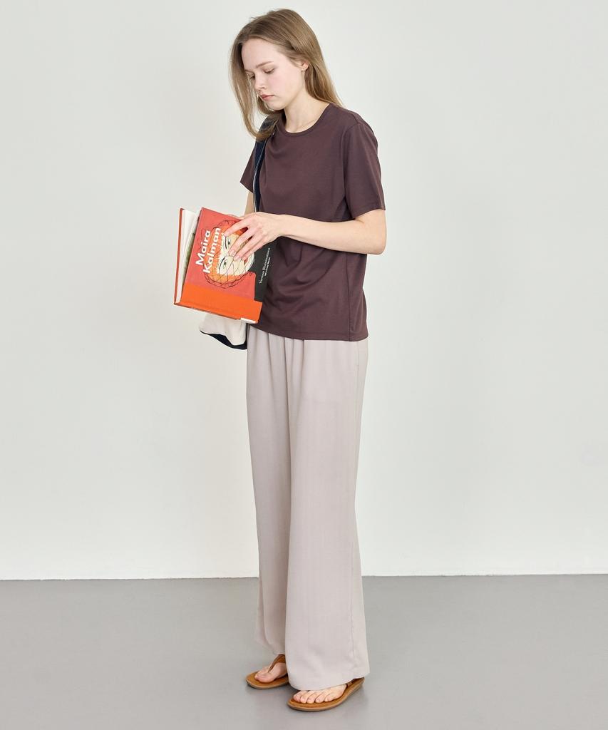 BASIC HOUSE Women'S Breathable Elastic Waist Wide Pants Dark Beige