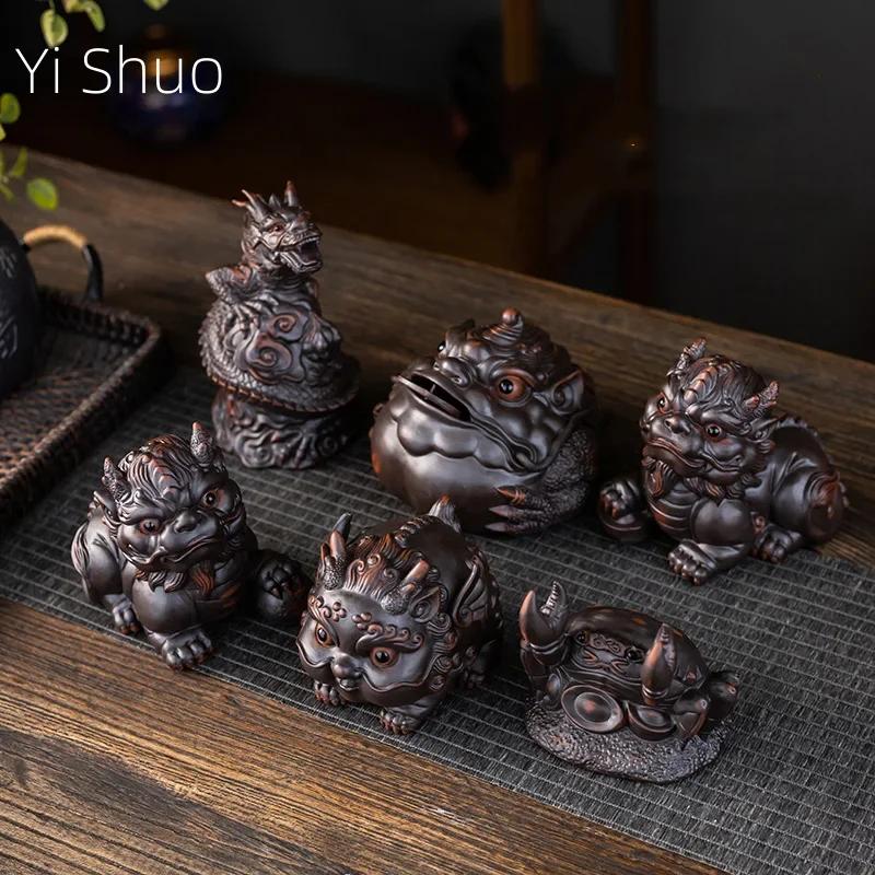 Fialová keramika Čajové ozdoby Podpůrná Dekorace Šťastná ropucha Ručně vyráběná Kreativní Dekorace Čajového podnosu Čajový mazlíček