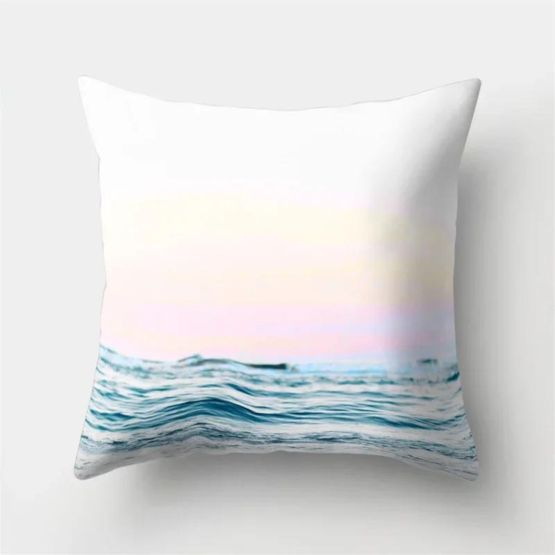 Seaside Wave Beach Scenery Print Pattern Cushion Cover Home Living Room Sofa Decoration Square Polyester Pillow