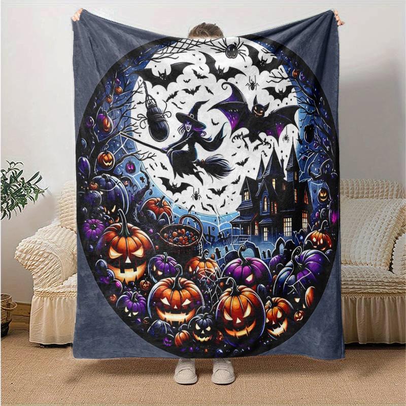 

1pc Bat Witch Pumpkin Halloween Blanket Soft Throw for Room Decor, Perfect Gift Idea, Living Room, Travel, Camping, Car Blankets 80x120cm