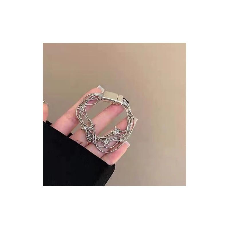 Trendy Sweet Cool Geometric Star Charm Layered Alloy Bracelet For Women 2024 Summer