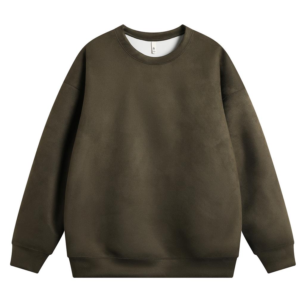 Suede Sweatshirt Men's Spring and Autumn American Retro Round Neck Top Loose Solid Color Youth Casual Bottoming Shirt