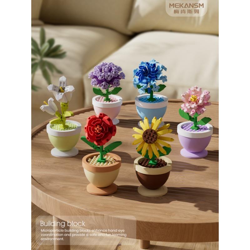 Secret Flower Language Rose Sunflower Eternal Flower Potted Ornaments Hand-assembled Building Blocks Toys Girls Gifts