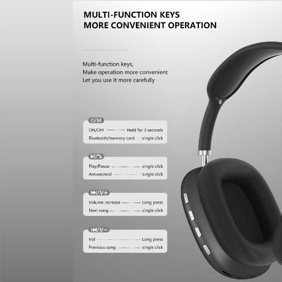 P9 Pro Max Huvudmonterade Bluetooth-hörlurar Brusreducerande Trådlösa Stereo Ljud Hörlurar Sport Spel Bluetooth-hörlurar
