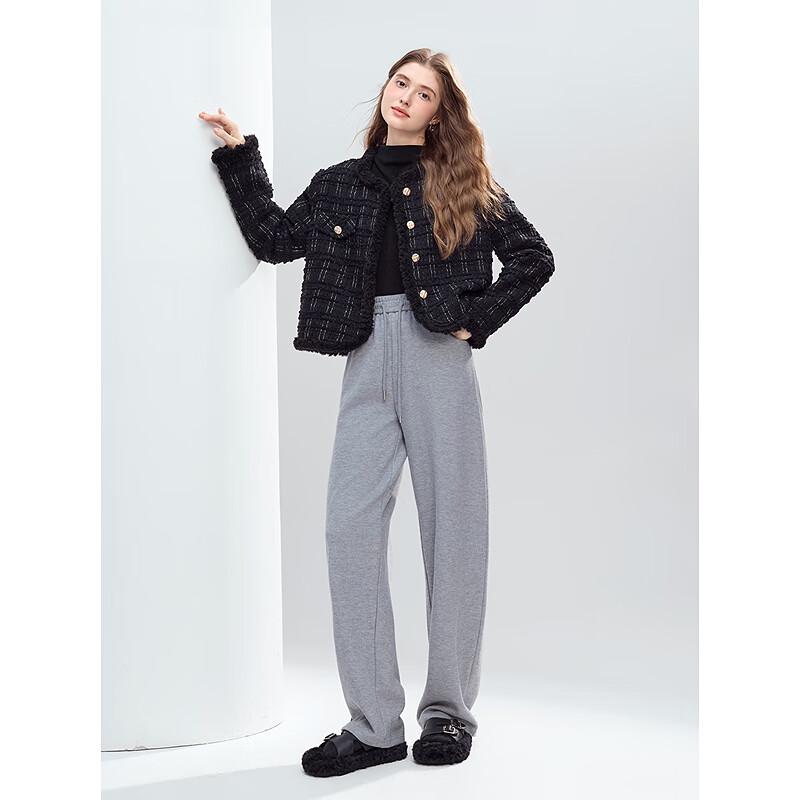 Betu Women's 2025 Winter Elastic Waist Curved Wide-Leg Pants