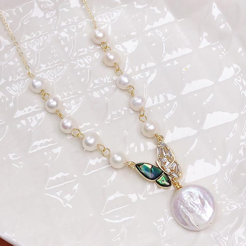 Exquisite Baroque Pearl Necklace with Butterfly Clasp - Fashionable, Versatile Collarbone Chain for Women 7-8mm белый