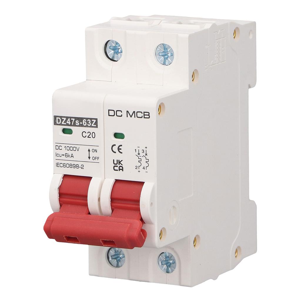 Miniature Circuit Breaker 2P Breaking Capacity 6000A 20A Pa66 Housing Photovoltaic Circuit Breaker DC1000V