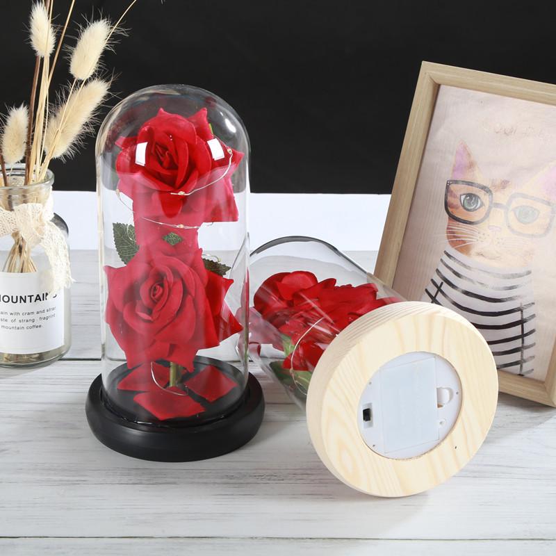 Two glass covers simulated rose ornament creative Mother's Day Valentine's Day gift immortal flower night light