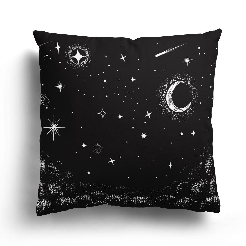 Home Sofa Cushion Cover Cartoon Pattern Pillowcase Fashion Black And White Star Astronaut Plush